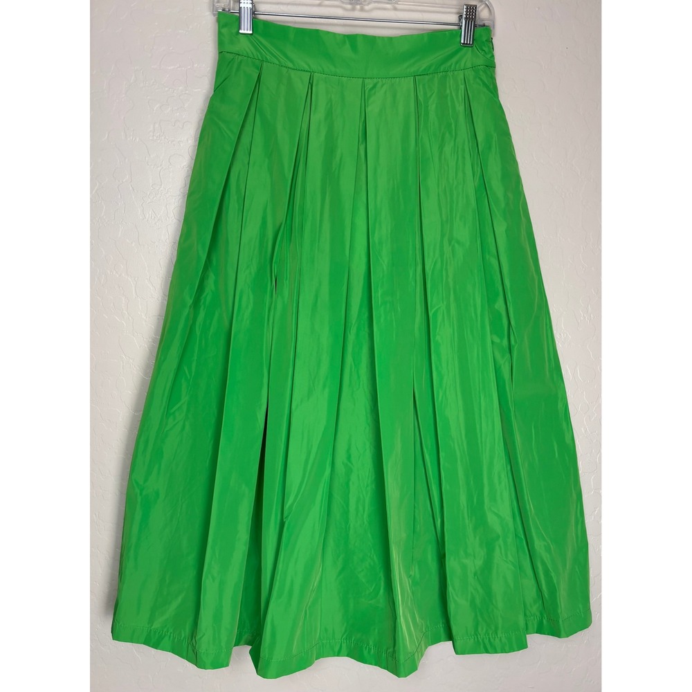 NEW Souvenir Clubbing Green Pleated Full Midi Skirt High Waist Pockets S 2574